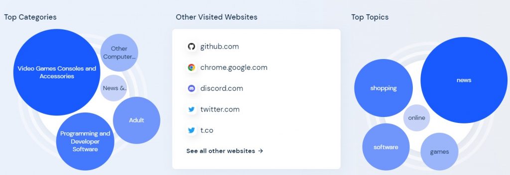 Brave Browser Statistics -Other Visited Websites