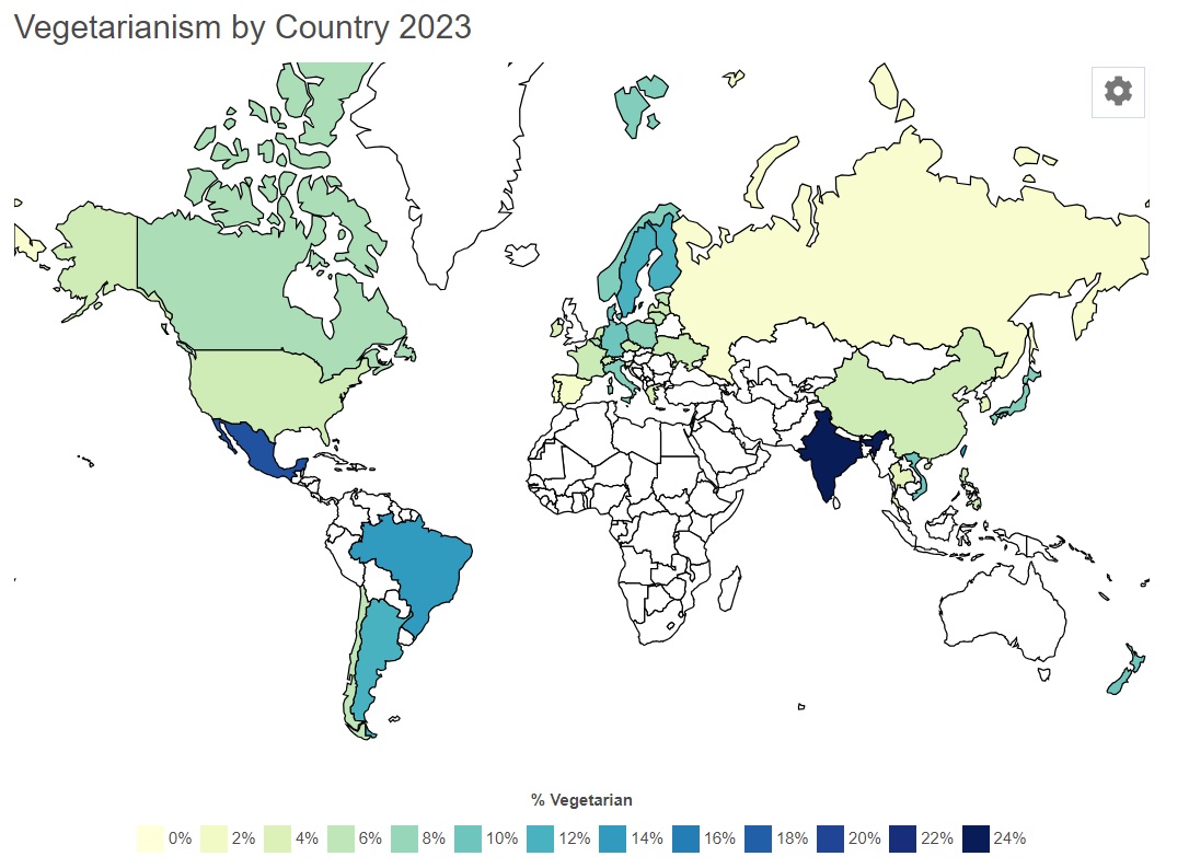 Vegetarianism by Country 2023